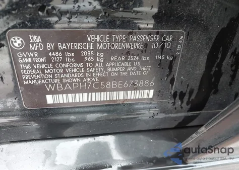 2011 BMW 328I из США, поврежденный, VIN WBAPH7C58BE673886